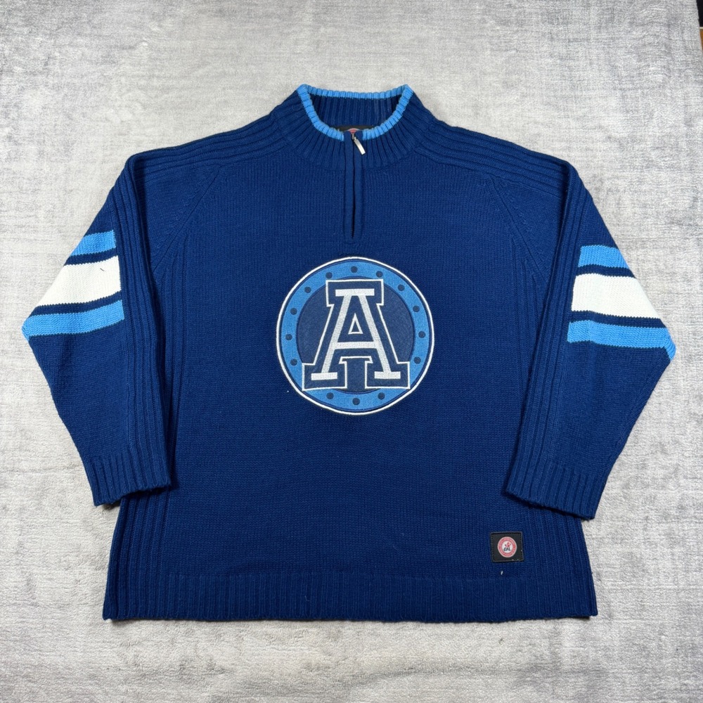Toronto Argonauts Sweater Mens XXL Blue SOGO Sports 1/4 Zip Knit Pullover CFL